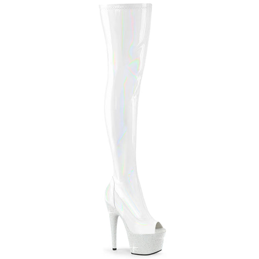 BEJEWELED-3011-7 White Stretch Holo Patent/White Rhinestones
