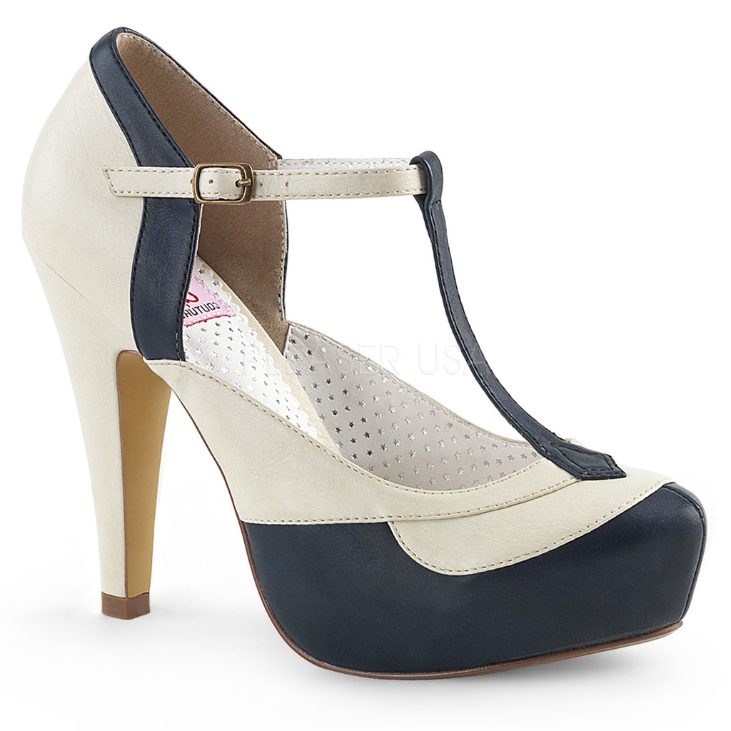 BETTIE-29 Navy Blue-Cream Faux Leather