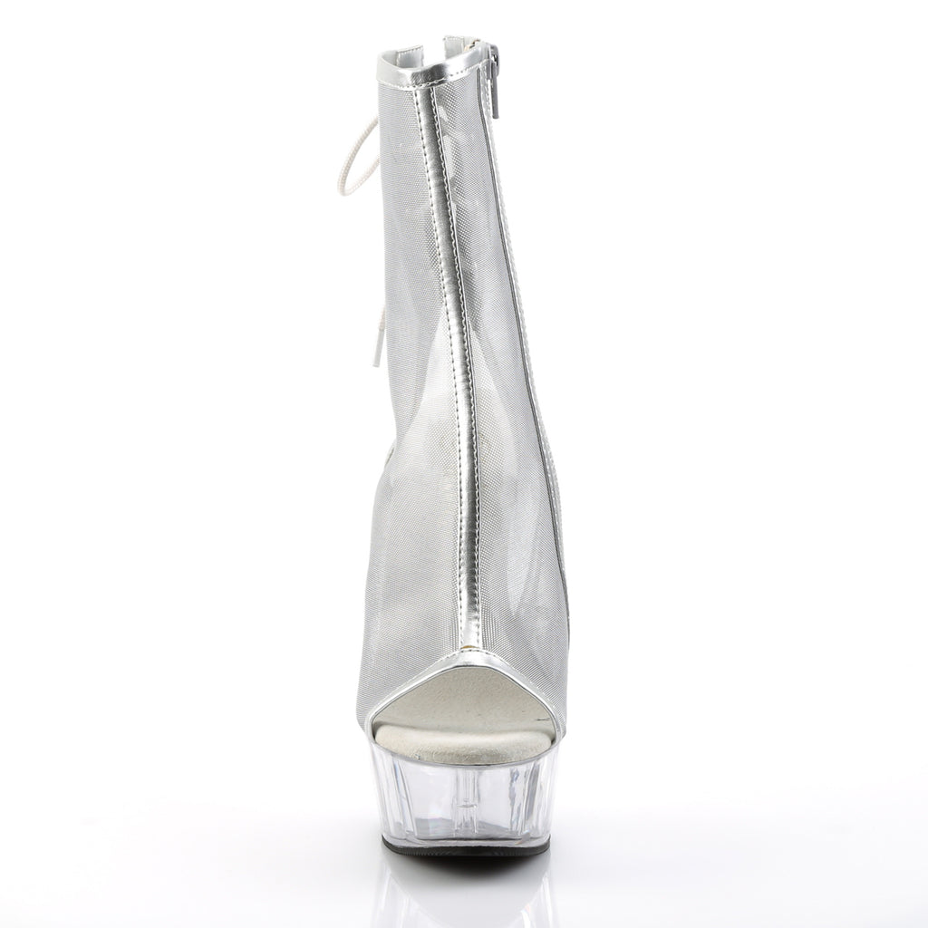 DELIGHT-1018MSH Silver Pu-Mesh/Clear Ankle Boot