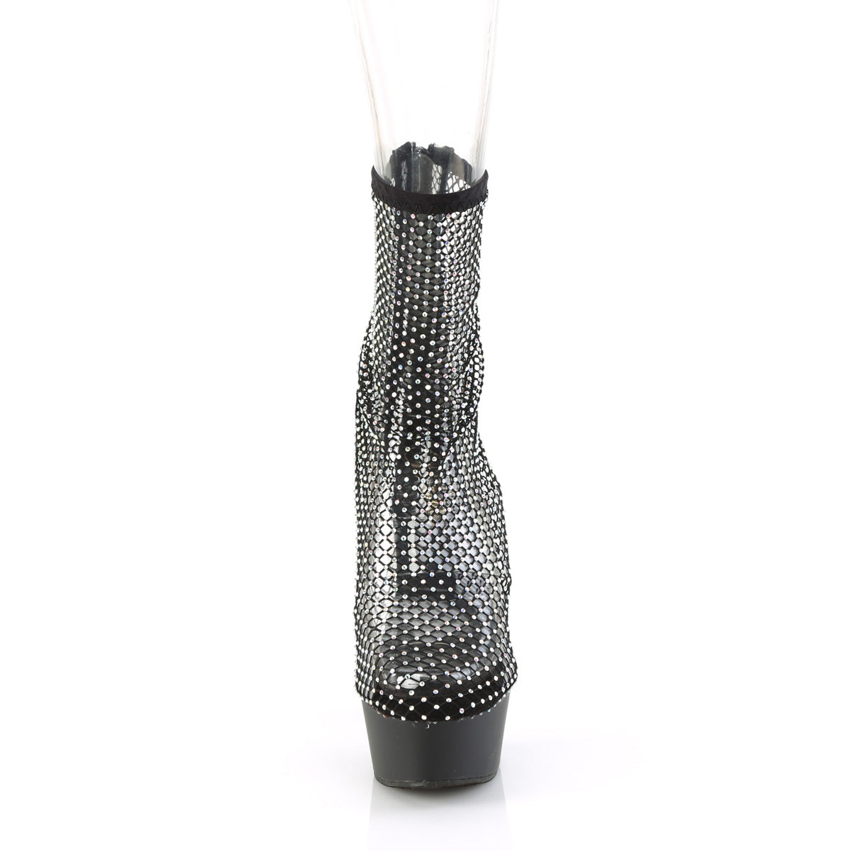 DELIGHT-1009 Black Faux Suede-Rhinestones Mesh/Black Matte