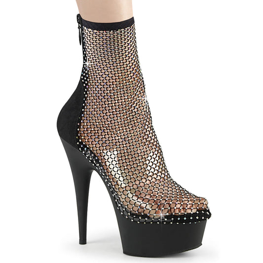DELIGHT-1009 Black Faux Suede-Rhinestones Mesh/Black Matte
