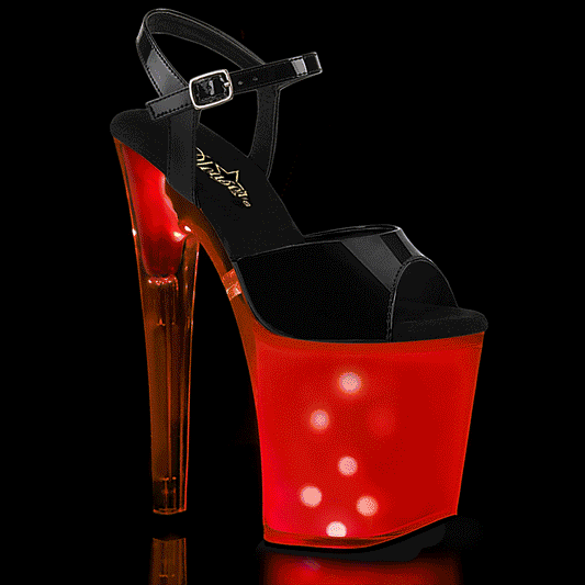 DISCOLITE-809 Black Patent/White Glow Platform Sandal