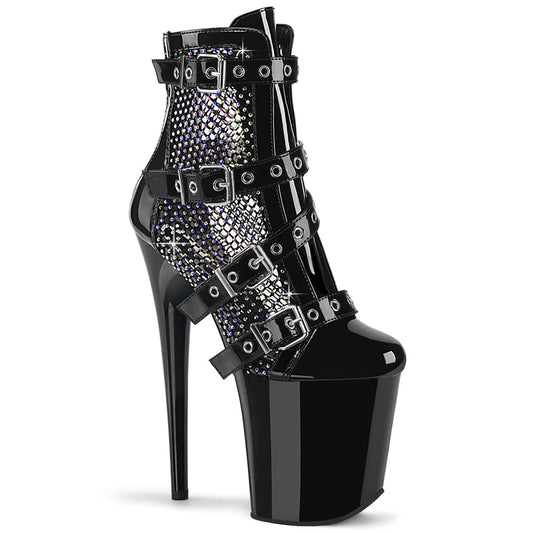 FLAMINGO-1013RM Black Patent-Rhinestones Mesh/Black