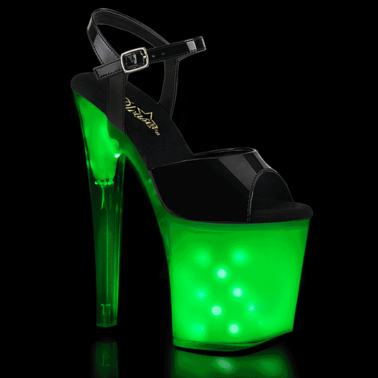 ILLUMINATOR-809 Black Patent/White Glow Platform Sandal