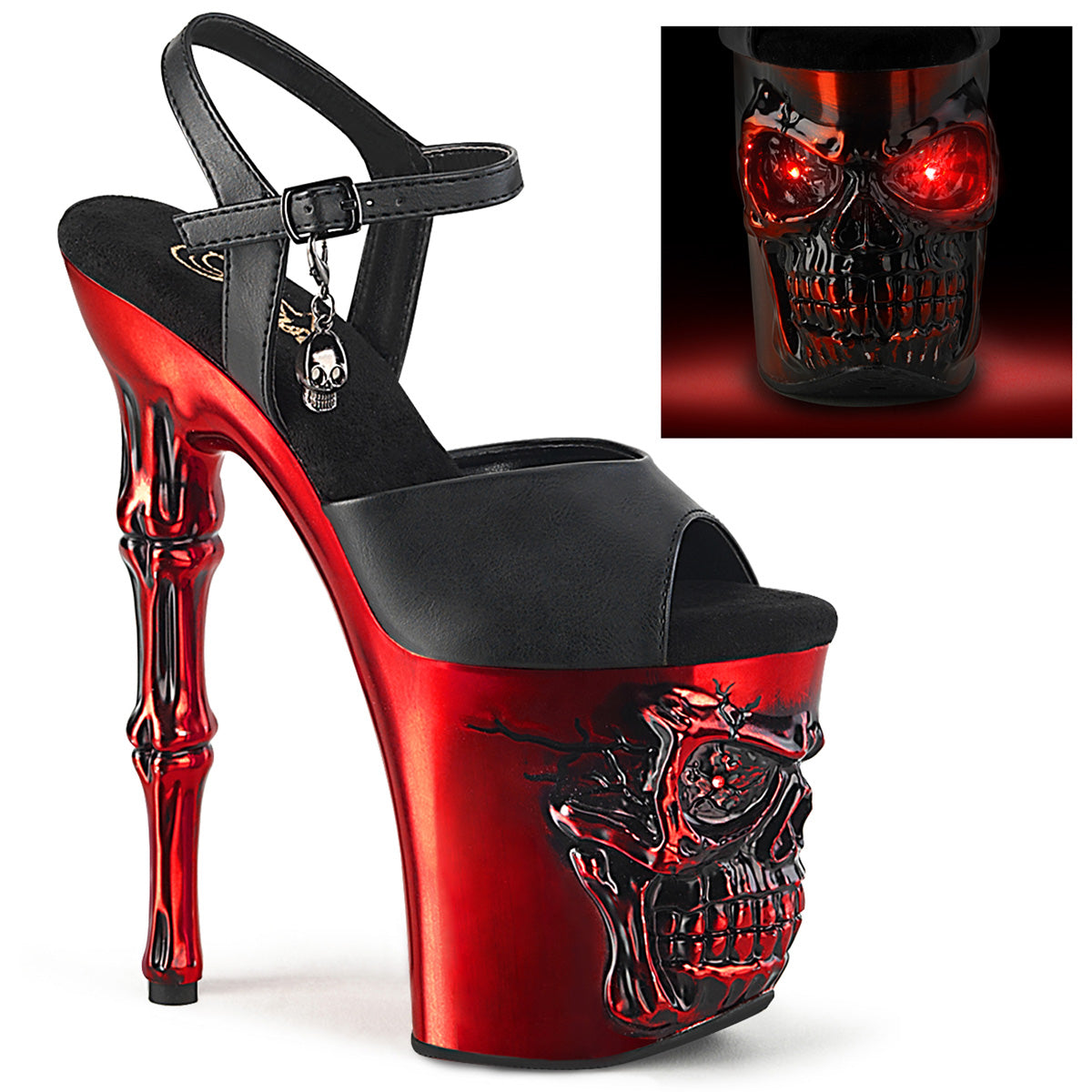 RAPTURE-809-LT Black Faux Leather/Satin Red Chrome