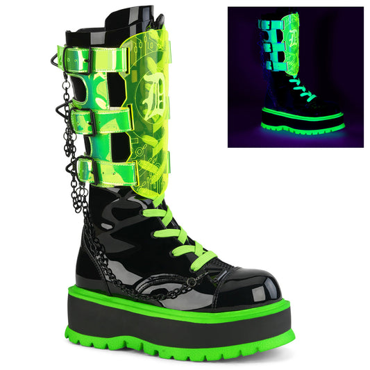 SLACKER-156 Black Patent-UV Neon Green