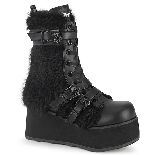 TRASHVILLE-218 Black Vegan Leather Faux Fur